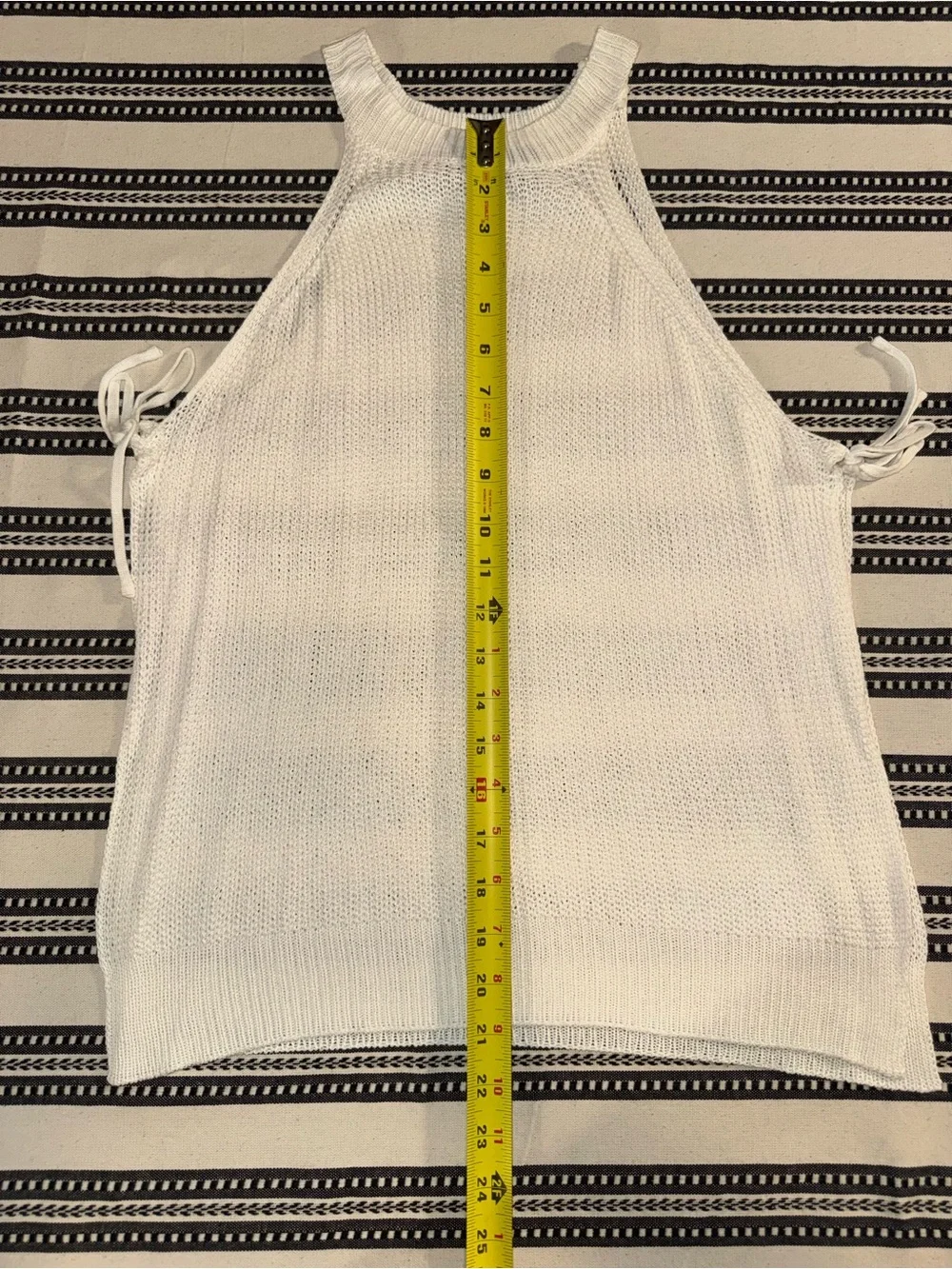 Lulu's Cream Knit Crochet Halter Swim Coverup with tie-up sides, M